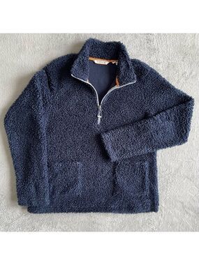 Orvis Navy Sherpa Lined Quarter Zip Pullover Sweater Small